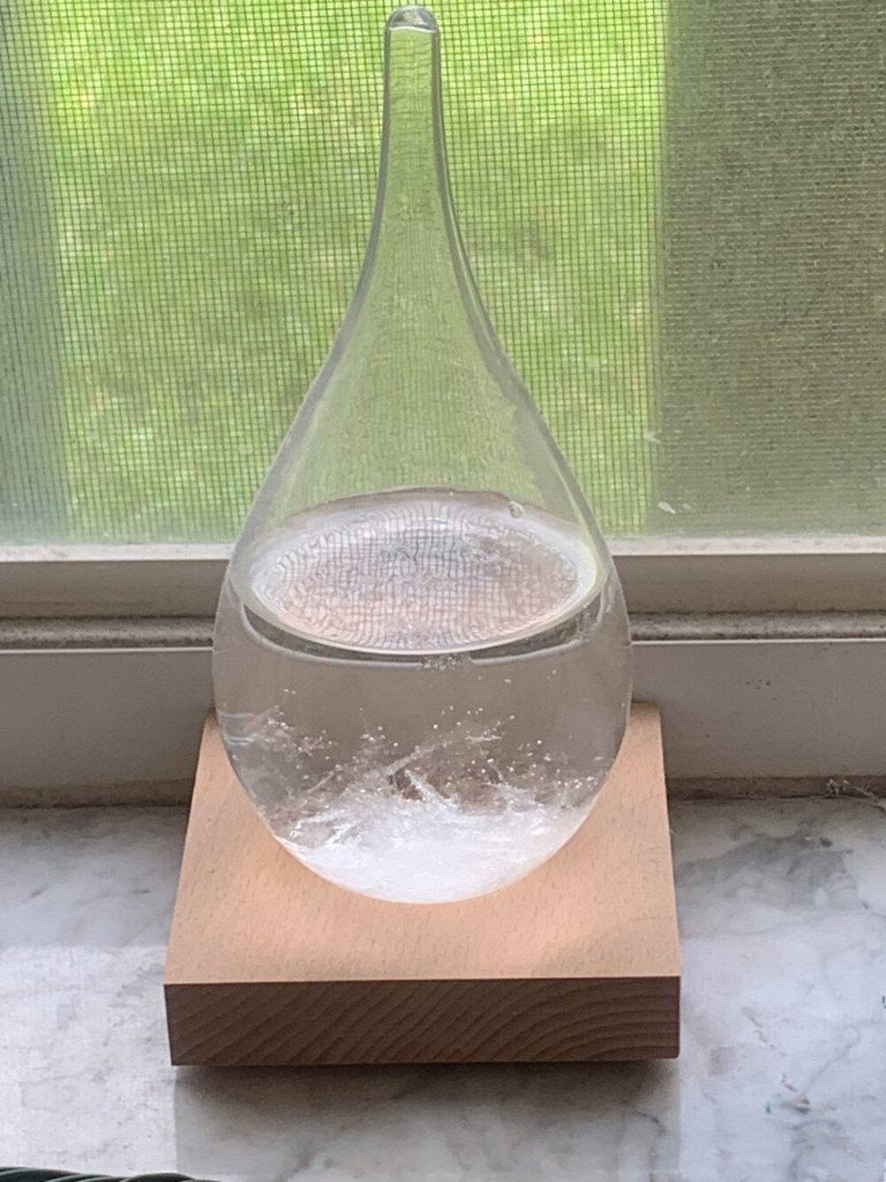 Teardrop Storm Glass Weather Predictor w/Wooden Base
